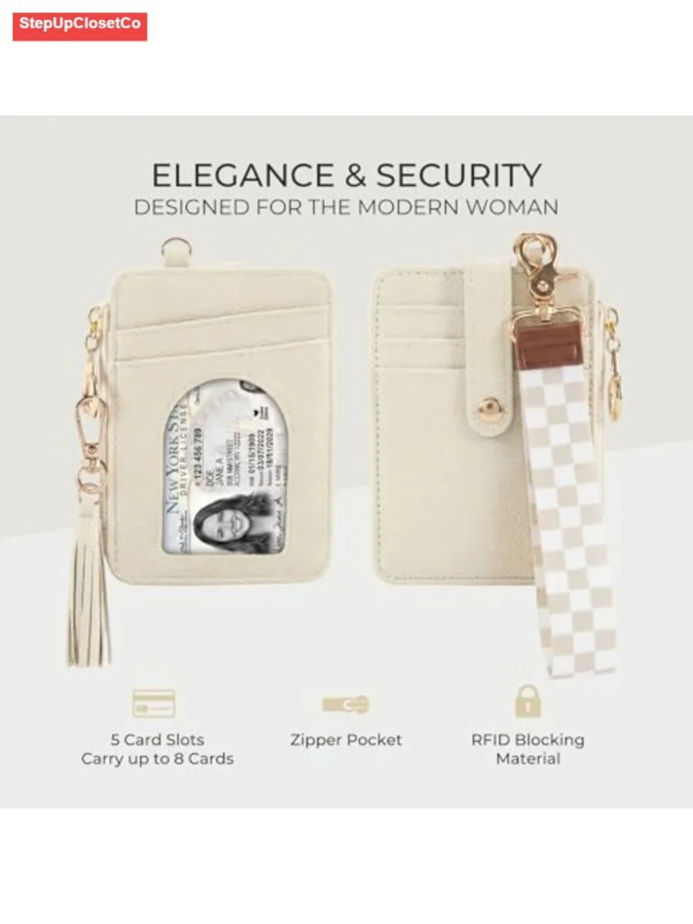 PU Leather Wristlet Keychain Wallet for Women, Slim Zipper Credit Card Holder